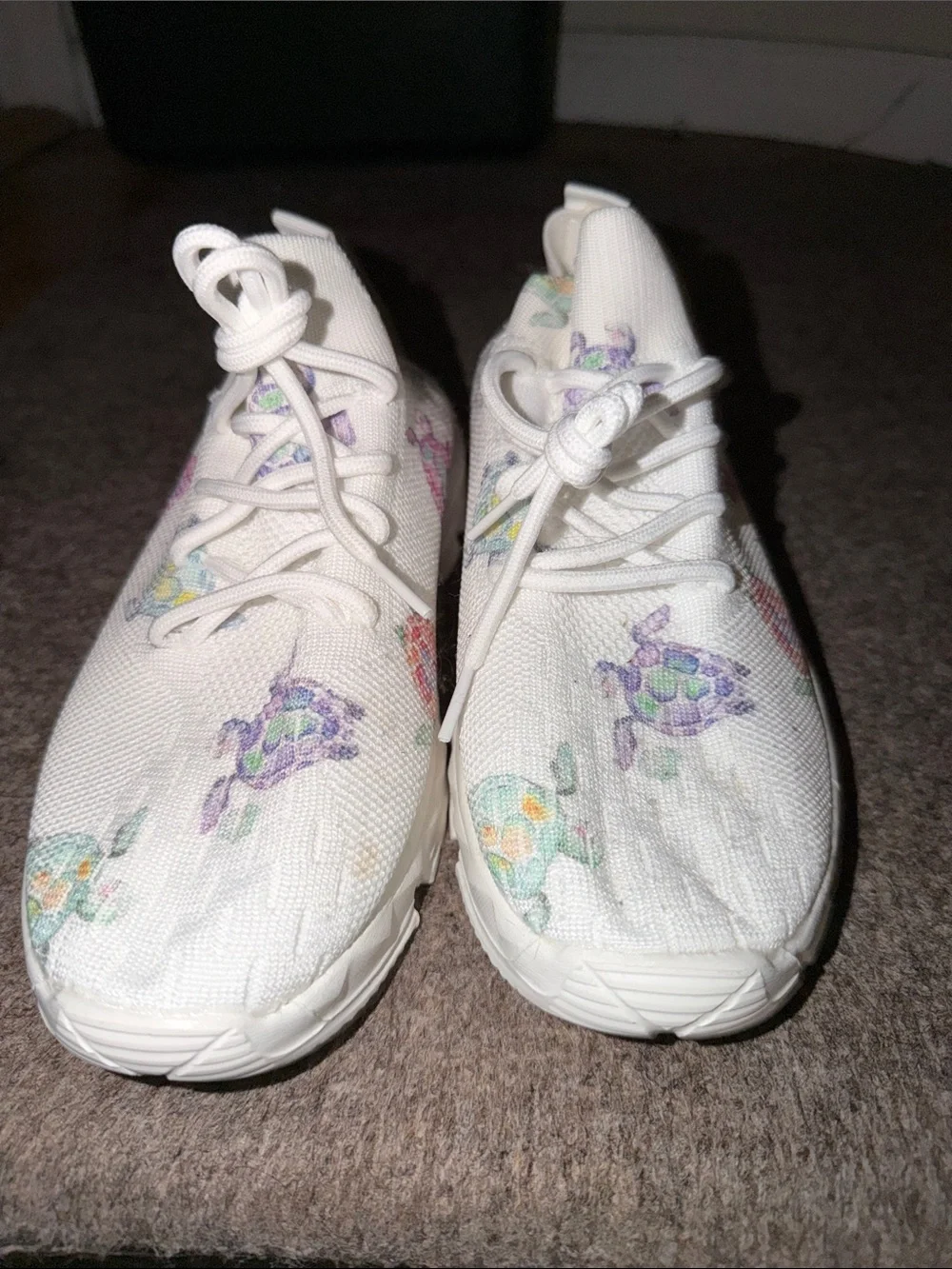 White Canvas Sneakers with Colorful Turtle Print